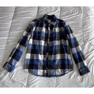 American Eagle Flannel Blue, Black, White Plaid button down shirt Size Small EUC